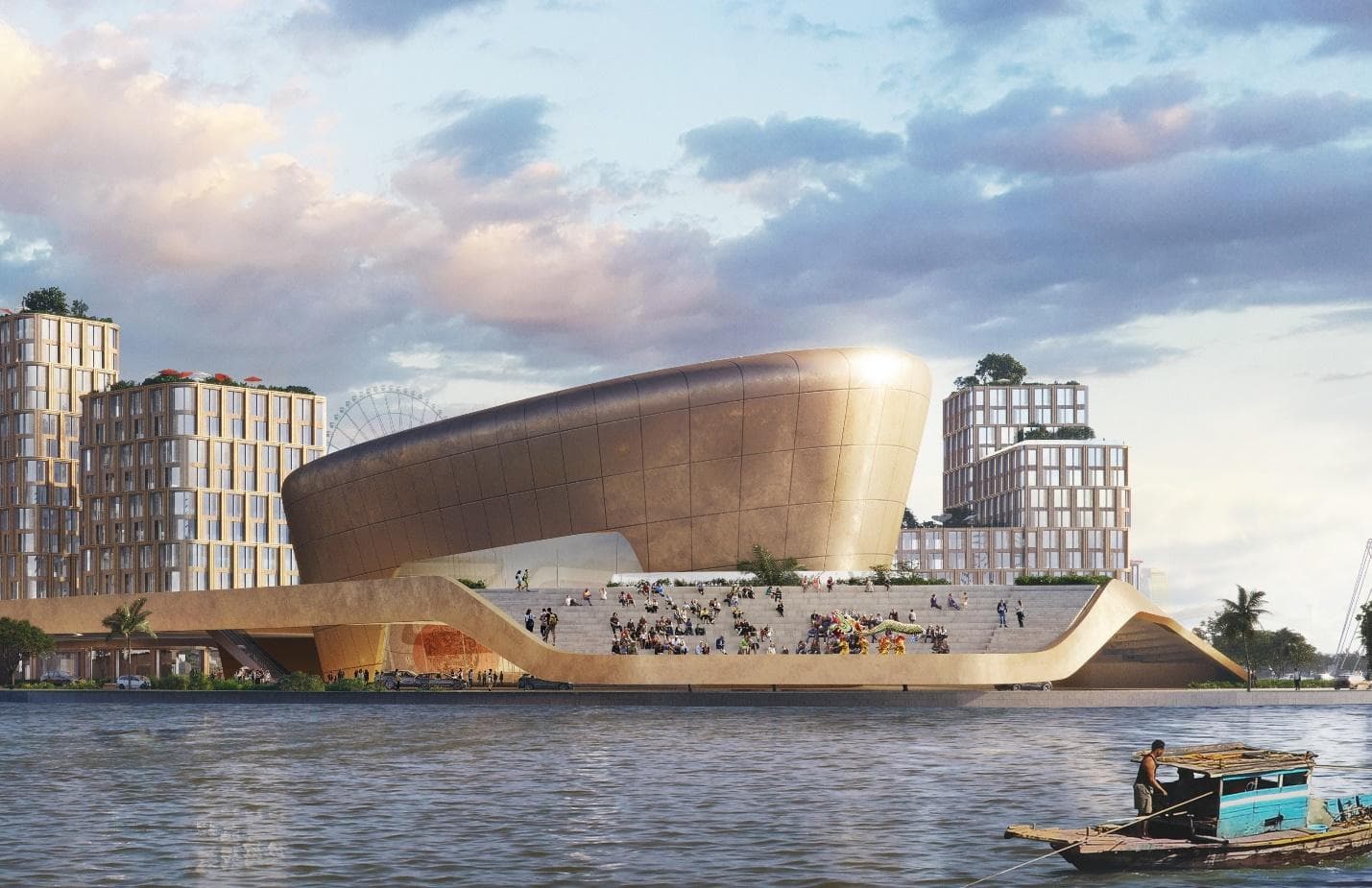 Phối cảnh phân khu ven sông và phố thương mại