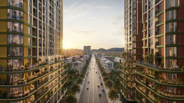 ‏Tháp Mùa Xuân nằm tại tâm điểm khu đô thị sinh thái Sun Riverpolis với vị trí kết nối thuận lợi. Ảnh: Sun Property.‏ ‏ ‏