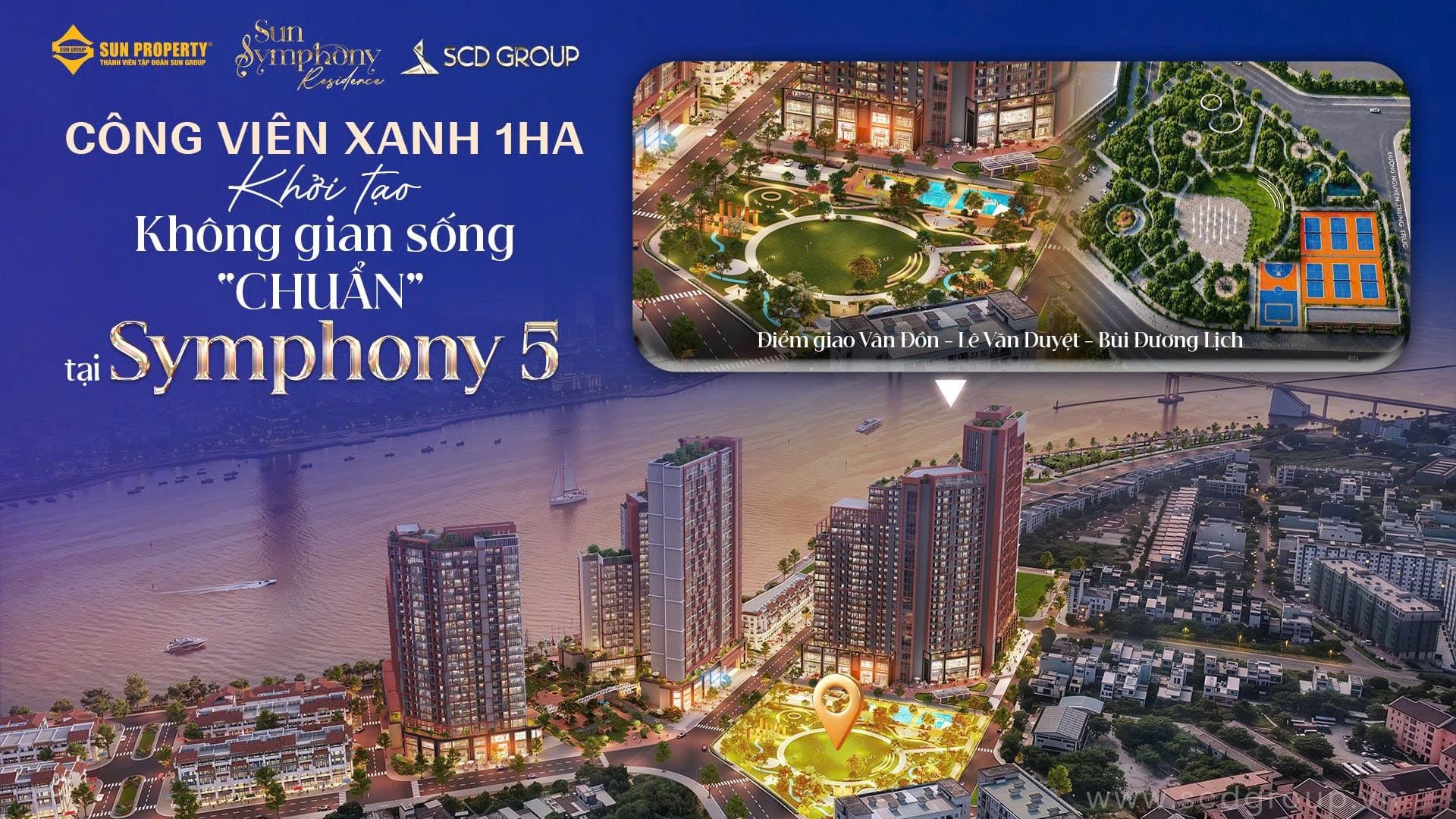 Dự án Sun Symphony 5 hưởng lợi từ công viên cây xanh hơn 1ha ven sông Hàn