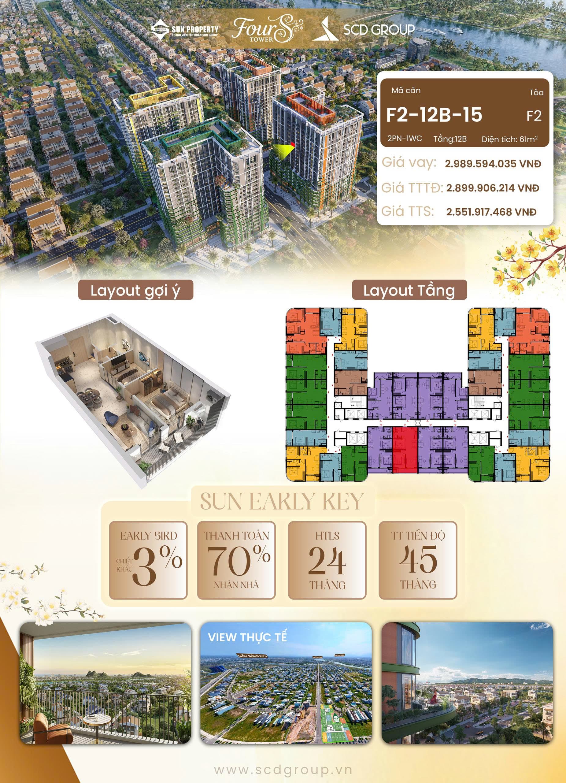 Căn hộ 2 phòng ngủ Fours Tower F2