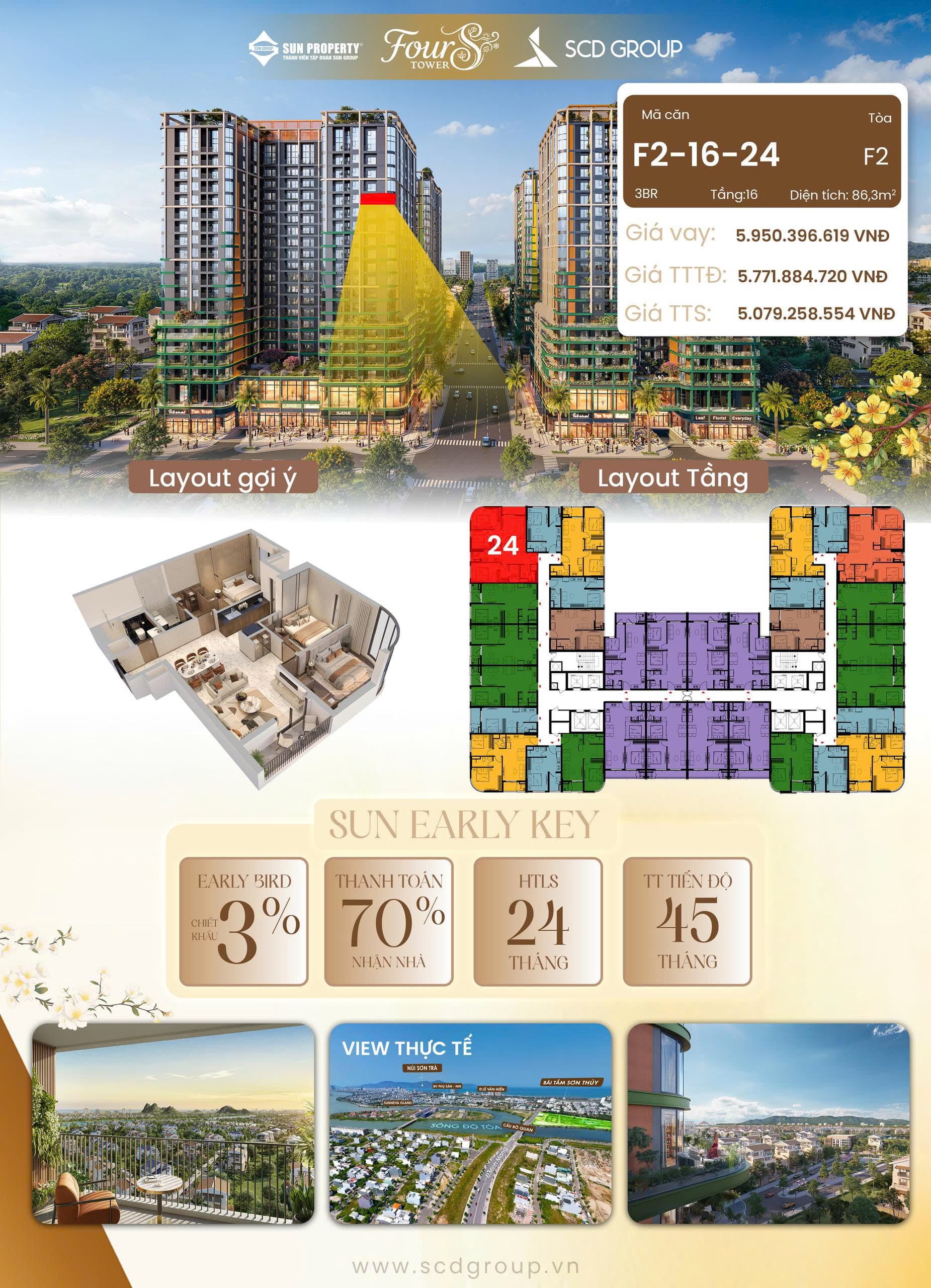 Căn hộ 3 phòng ngủ Fours Tower F2