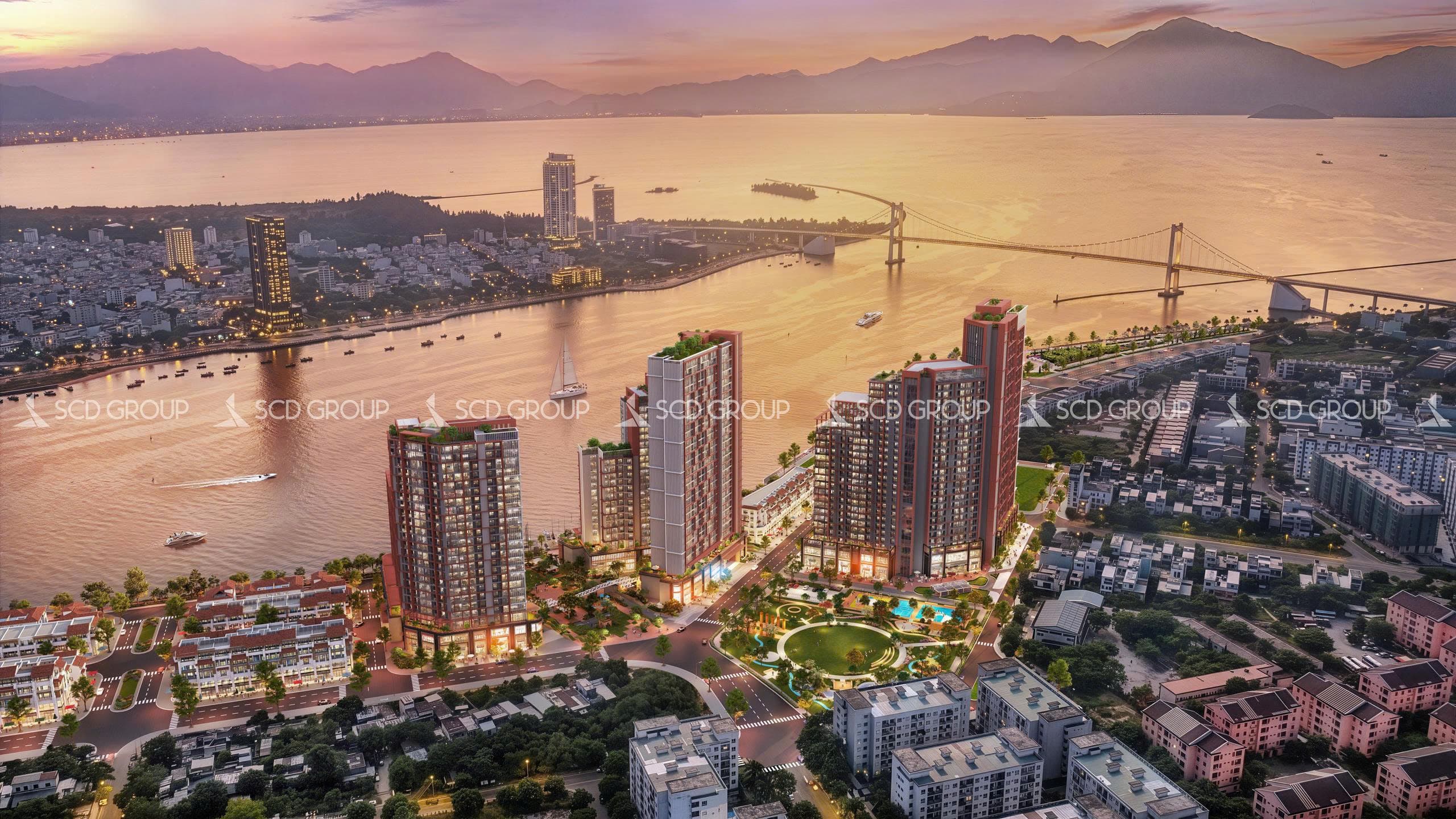 Dự án Sun Symphony 5 tọa lạc ngay bên dòng sông Hàn tầm view trực diện điểm bắn pháo hoa. Ảnh: Sun Property.