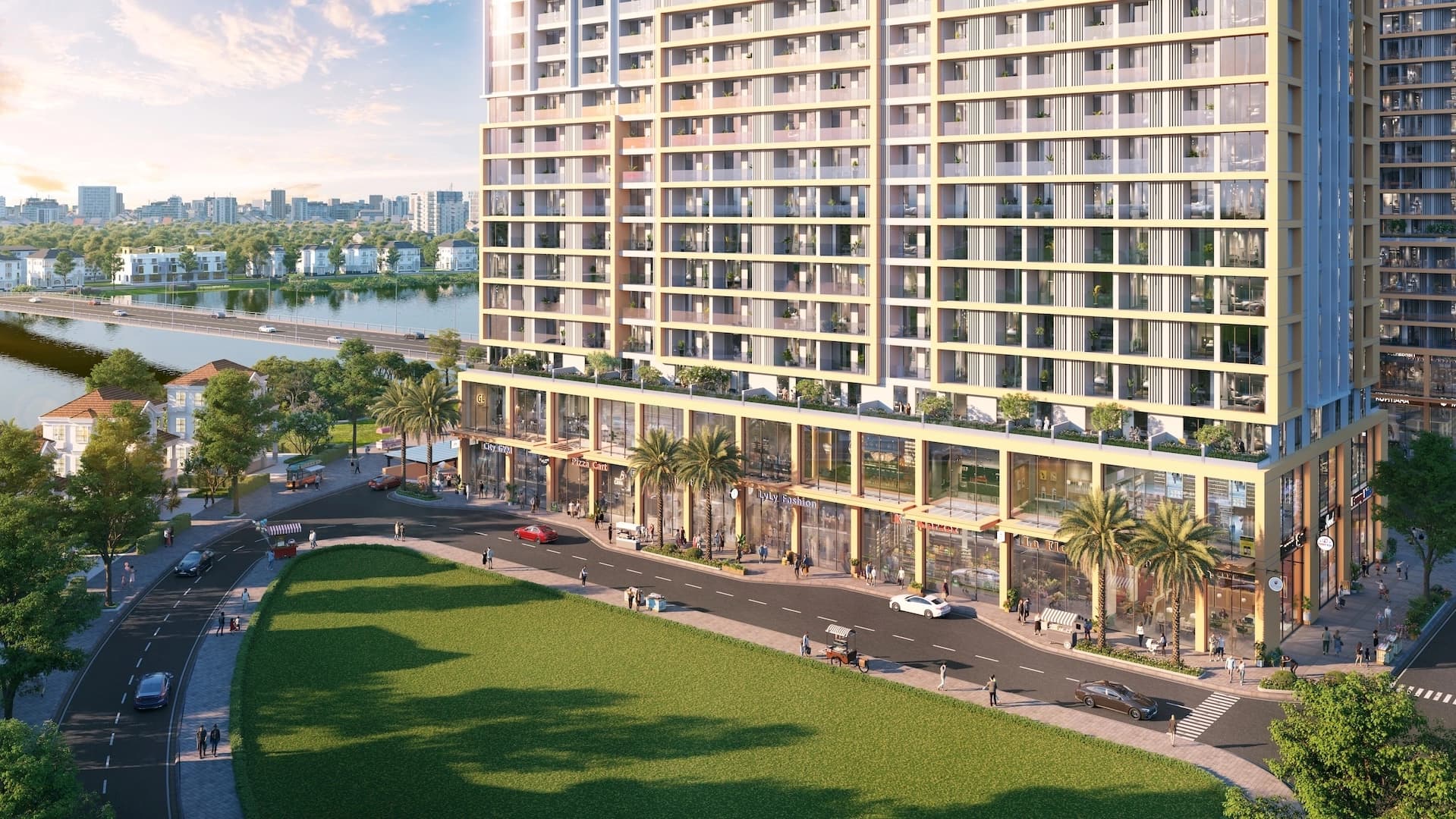 Shophouse khối đế – đón dòng tiền từ cộng đồng cư dân tinh hoa tại dự án. Ảnh: Sun Property.