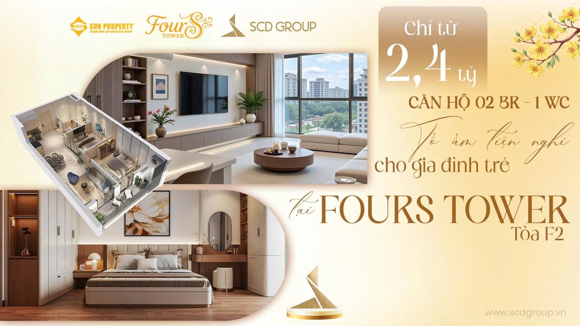 Căn hộ 2 phòng ngủ FourS Tower F2 – Không gian sống tiện nghi cho gia đình trẻ tại Hòa Xuân